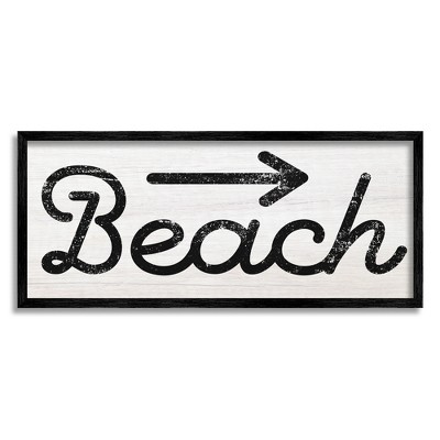 Stupell Industries Weathered Beach Direction Sign Rustic Arrow Symbol Framed Giclee Art