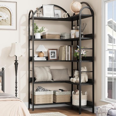 Arched Bookshelf Corner Bookcase, L Shaped Bookshelf Industrial Corner Bookshelf, Corner Shelf Corner Display Rack for Living Room Bedroom