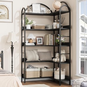 Arched Bookshelf Corner Bookcase, L Shaped Bookshelf Industrial Corner Bookshelf, Corner Shelf Corner Display Rack for Living Room Bedroom - 1 of 4