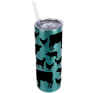 Elanze Designs Black Turquoise Blue 20 Ounce Double Wall Stainless Steel Glitter Travel Tumbler With Sliding Lid And Straw, Farm Animals - 1 of 4