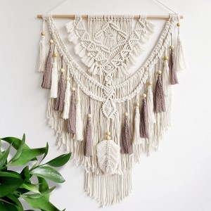Aoibox Handmade Macrame Wall Hanging, Beige & Dusty Rose Woven Tapestry, Boho Decor for Living Room, Nursery, 37.4"L x 27.5"W - 1 of 4
