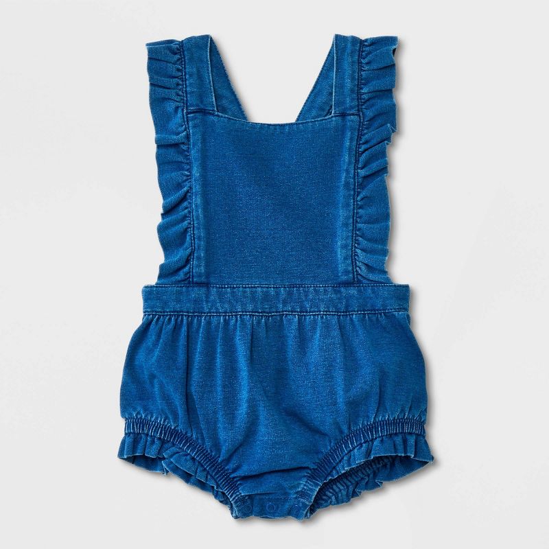 Baby Girls' Knit Denim Romper - Cat & Jack™ Blue, 1 of 10
