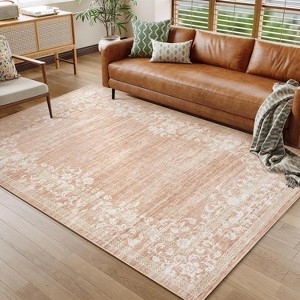 Washable Modern Floral Rug - Stain Resistant Indoor Carpet with Non-Slip Backing Low Pile Floor Cover for Living Room Bedroom Office Dining Room - 1 of 4