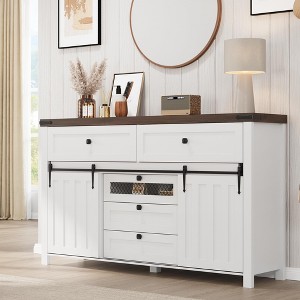 Whizmax Farmhouse Buffet Cabinet, Sideboard Storage Cabinet with 5 Drawers and Sliding Barn Doors, Wood Coffee Bar Table for Living Room, Dining Room - 1 of 4