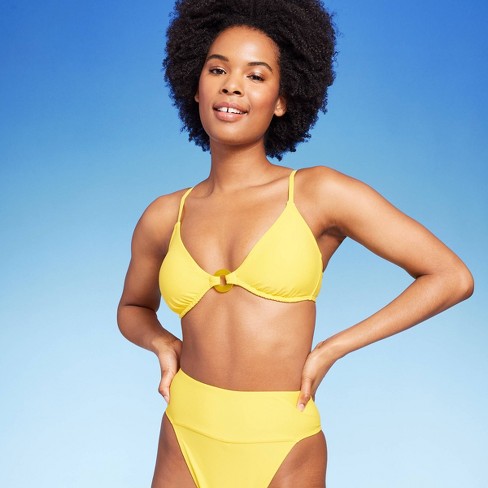 Women's Center Front Ring Triangle Bikini Top - Wild Fable™ Yellow XXS