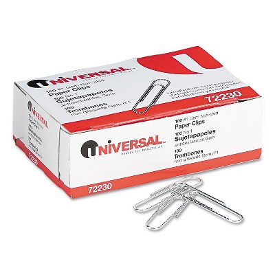 Universal Nonskid Paper Clips Wire No. 1 Silver 1000/Pack 72230