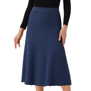 INSPIRE CHIC Women's Elastic High Waist A-Line Ribbed Knit Sweater Skirt - 1 of 4