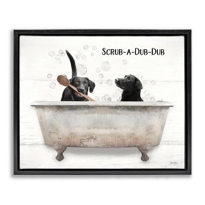 Stupell Industries Scrub-A-Dub-Dub Dog Bath Floating Frame Canvas Art, Black, 31" x 25" - 1 of 4