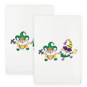 Linum Home Textiles Mardi Gras GNOMES - Embroidered Luxury 100% Turkish Cotton Hand Towels - 1 of 3
