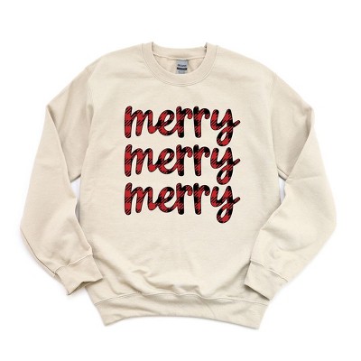 Simply Sage Market Women's Graphic Sweatshirt Buffalo Plaid Merry Stacked