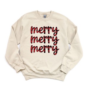 Simply Sage Market Women's Graphic Sweatshirt Buffalo Plaid Merry Stacked - 1 of 2