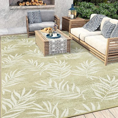 Coucheta Modern Leaves Low-Pile Area Rug, Non-Shedding  Easy-Care for Outdoor Indoor Patio, Living Room, Bedroom