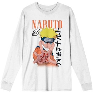 Naruto Classic Naruto Uzumaki & Kanji Men's White Long Sleeve Shirt - 1 of 3