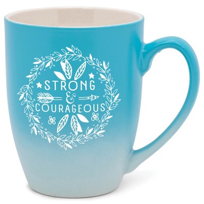 Elanze Designs Strong And Courageous Two Toned Ombre Matte Pale Blue and White 12 ounce Ceramic Stoneware Coffee Cup Mug