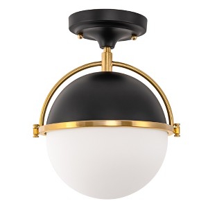 DORESshop 10 in.1-Light Semi-Flush Mount Ceiling Light Black and Gold with Frosted Glass Shade, Modern Dome Fixture for Bedroom - 1 of 4