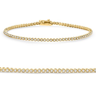 Pompeii3 14k Yellow Gold 1Ct TW Natural Diamond Tennis Line Bracelet 7"