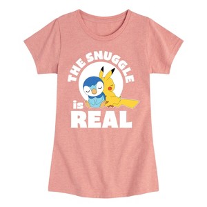 Girls' - Pokémon - The Snuggle Is Real Pikachu And Piplup Fitted Short Sleeve Graphic T-Shirt - 1 of 4