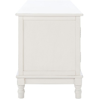 Distressed White Herringbone 2-Door Media Stand with Shelves
