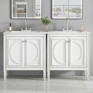 Christopher Knight Home Ivar 60'' Modern Rubberwood Bathroom Vanity with Double Ceramic Sink, Doors and Drawers (Set of 2) - 1 of 4