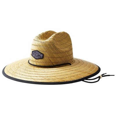 HUK Men's Running Lake Straw Wide Brim Fishing and Beach Hat - VOLCANIC ASH