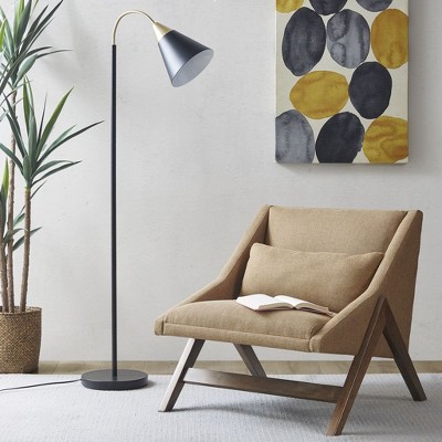 60" Arc Floor Lamp,Arched Shaped Floor Lamp With Two Tone Finished Of Matte Black And Gold,Arched Metal Floor Lamp with Chimney Shade-The Pop Home