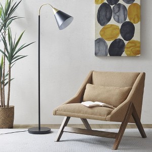 60" Arc Floor Lamp,Arched Shaped Floor Lamp With Two Tone Finished Of Matte Black And Gold,Arched Metal Floor Lamp with Chimney Shade-The Pop Home - 1 of 4