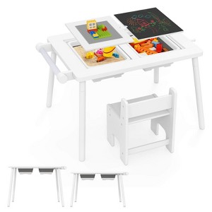 Costway Sensory Table & Chair Set for Kids 2-8 with Foldable Bins for Sand/Water & Paper White/Beige - 1 of 4