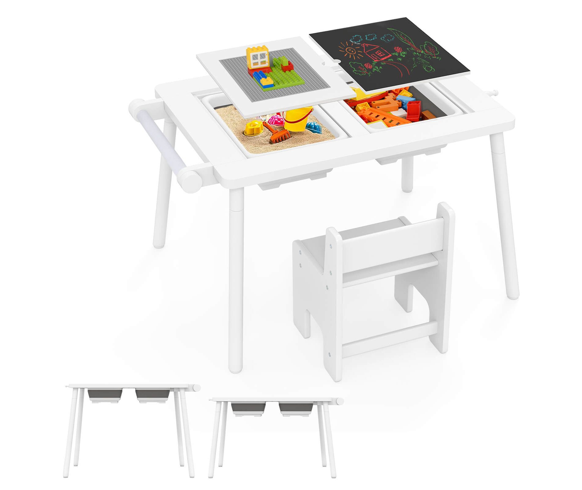 Costway Sensory Table & Chair Set for Kids 2-8 with Foldable Bins for Sand/Water & Paper White