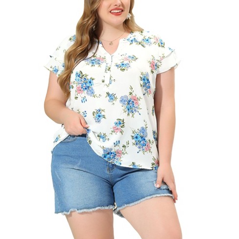 Agnes Orinda Women's Plus Size Layered Sleeve V Neck Floral Print