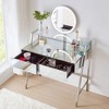 Okak 33.9" Mirrored Makeup Vanity Desk with Mirror, Console Vanity Table with 2 Big Drawers, Charging Station & Open Shelf for Bedroom - 3 of 4