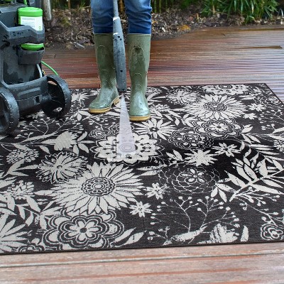Tropical Gray Floral Reversible Flatwoven Synthetic Rug 7'10"x10'