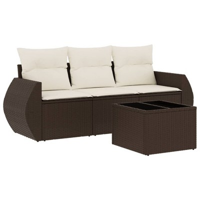 vidaXL 4 Piece Patio Sofa Set with Cushions - Brown and Cream With Table