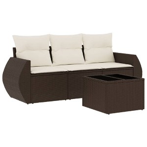 vidaXL 4 Piece Patio Sofa Set with Cushions - Brown and Cream With Table - 1 of 4