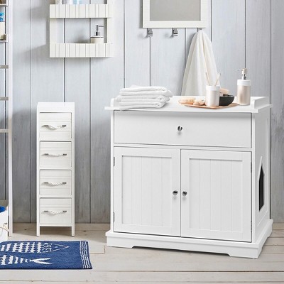 White MDF Freestanding Cat Litter Box Enclosure with Drawer
