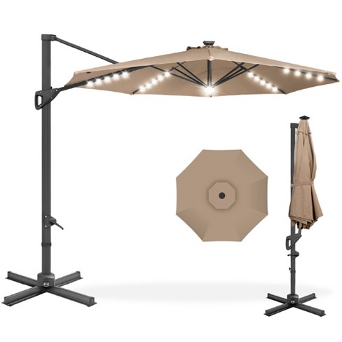 Best Choice Products 10ft 360 degree Solar Led Lit Cantilever Patio Umbrella Outdoor Hanging Shade Tan Target