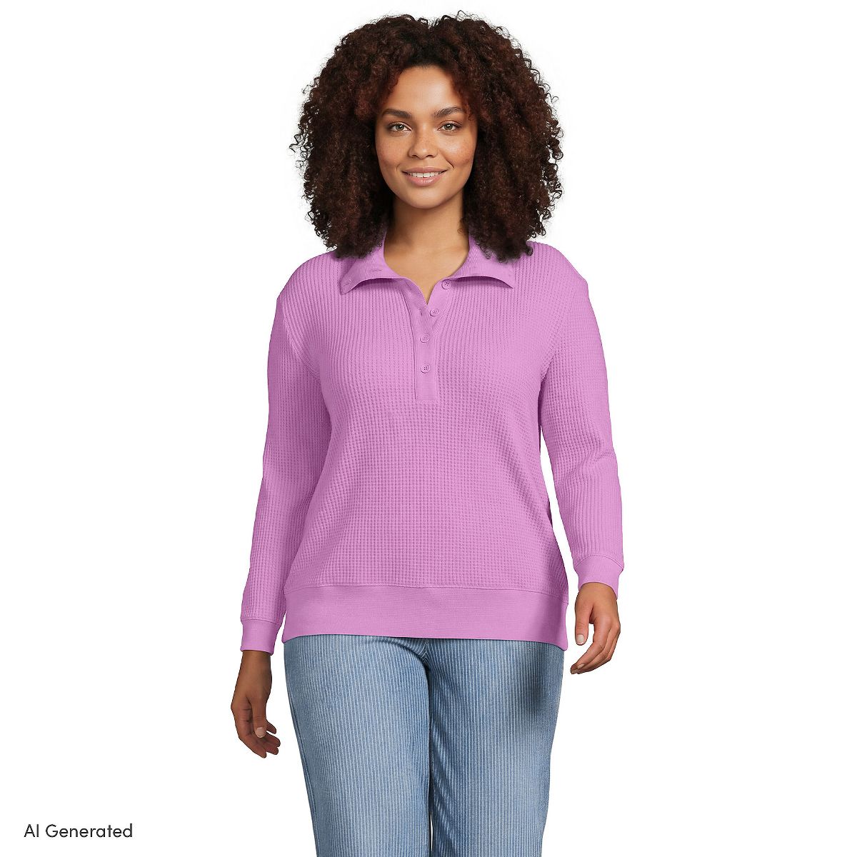 Lands' End Women's Long Sleeve Waffle Button Up Henley - thumbnail 5