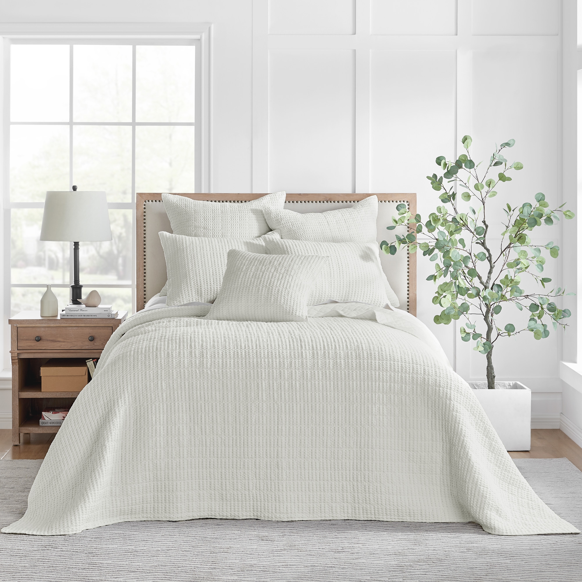 Mills Waffle Cream Bedspread Set - King Bedspread and Two King Pillow Shams - Levtex Home