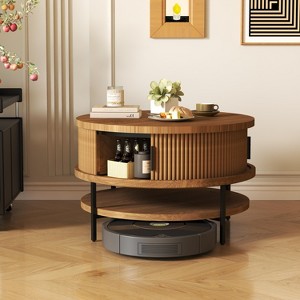 CAVINAS Flip-Top Round Coffee Table,Farmhouse Center Table with Storage,Sliding Doors,Hidden Compartment,Metal Frame,Tea Table for Living Room - 1 of 4