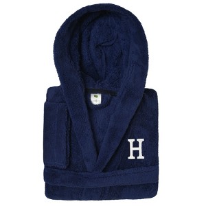 Personalized Linum Kids 100% Polyester SUPER PLUSH Double Brushed Hooded Bathrobe in White Bookman Font - 1 of 3