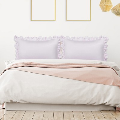 2 Pcs King Silk Satin Ruffled Pillowcase Lavender Gray - PiccoCasa