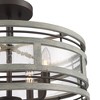 Possini Euro Design Modern Industrial Ceiling Light Semi Flush Mount Fixture Bronze Wood Finish Gray 18" Wide 4-Light Drum Cage Bedroom - image 3 of 4