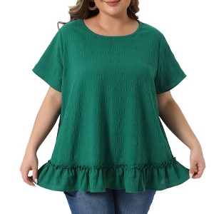 Women's Plus Size Crew Neck Short Sleeve Layered Hem Casual Summer Flowy Blouse - Agnes Orinda 4X Green - 1 of 4