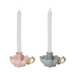 Transpac Stoneware Flower Taper Candle Holder Set of 2 Everyday Home Decorations - 1 of 1