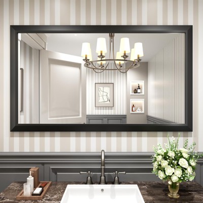 Apmir High-Strength Tempered Glass and Aluminum Alloy Framed French Cleat Mounted Wall Decor Mirror in matte black with 5-Year Warranty