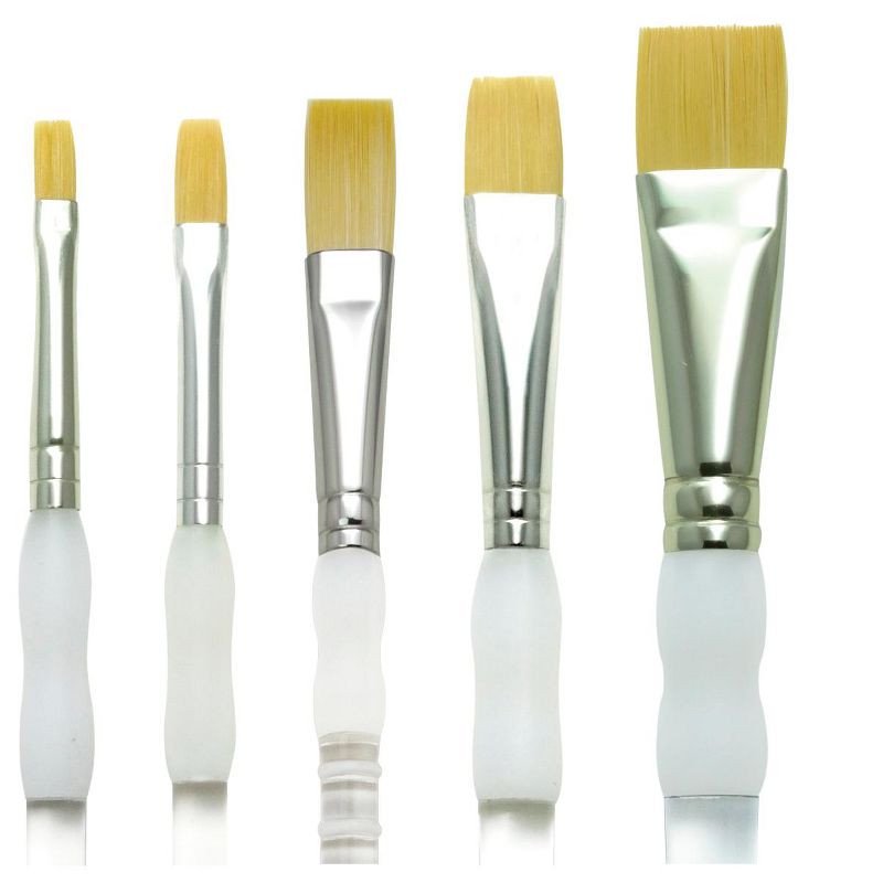 Royal & Langnickel Soft Grip Bottom Flat Golden Taklon Fiber Paint Brush Set, Assorted Size, Set of 5, 2 of 3