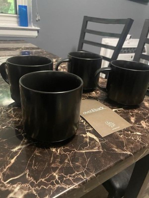 over&back Set of 4 14oz Stackable Hand-Finished Stoneware Mugs Semi-Matte  Black: Microwave & Dishwasher Safe : Target
