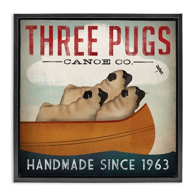 Stupell Industries Vintage Three Pugs in Canoe, 25" x 25"