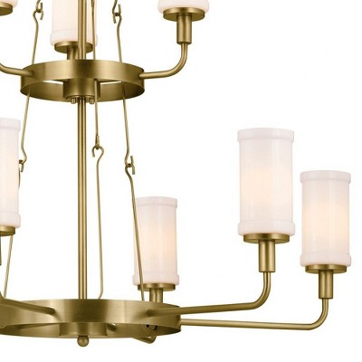 Vetivene Natural Brass 9-Light Chandelier with Opal Glass Shades