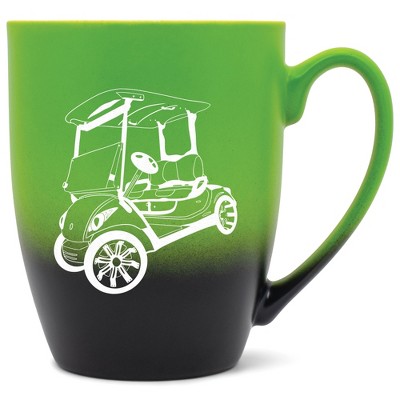 Elanze Designs 12 Ounce Vibrant Two Toned Ombre Ceramic Tea Coffee Cup Mug Green Black Rolling Golf Cart