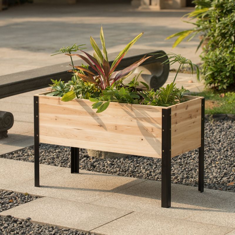 Gardenised Elevated Outdoor Raised Rectangular Planter Bed Box Solid Wood with Steel Legs, Natural, 5 of 12